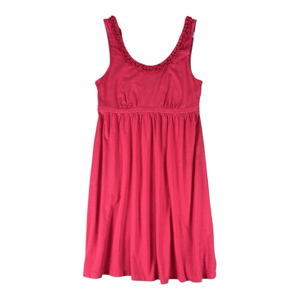 LOFT Pink Cotton Dress with Empire Waist and Scoop Floral Ruffle Neckline